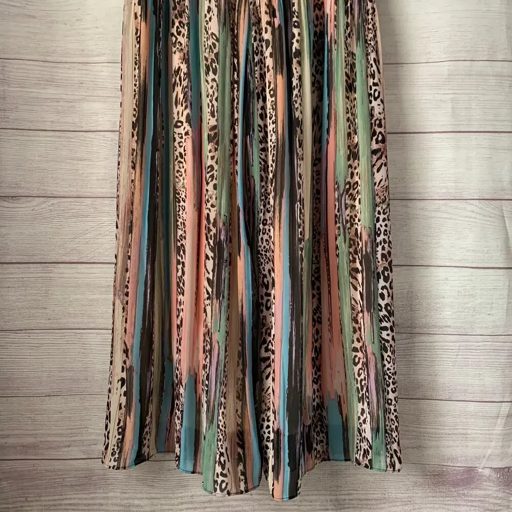 Spense Multi-Color Cheetah Print Palazzo Pants Wide Leg Animal Leopard Size M